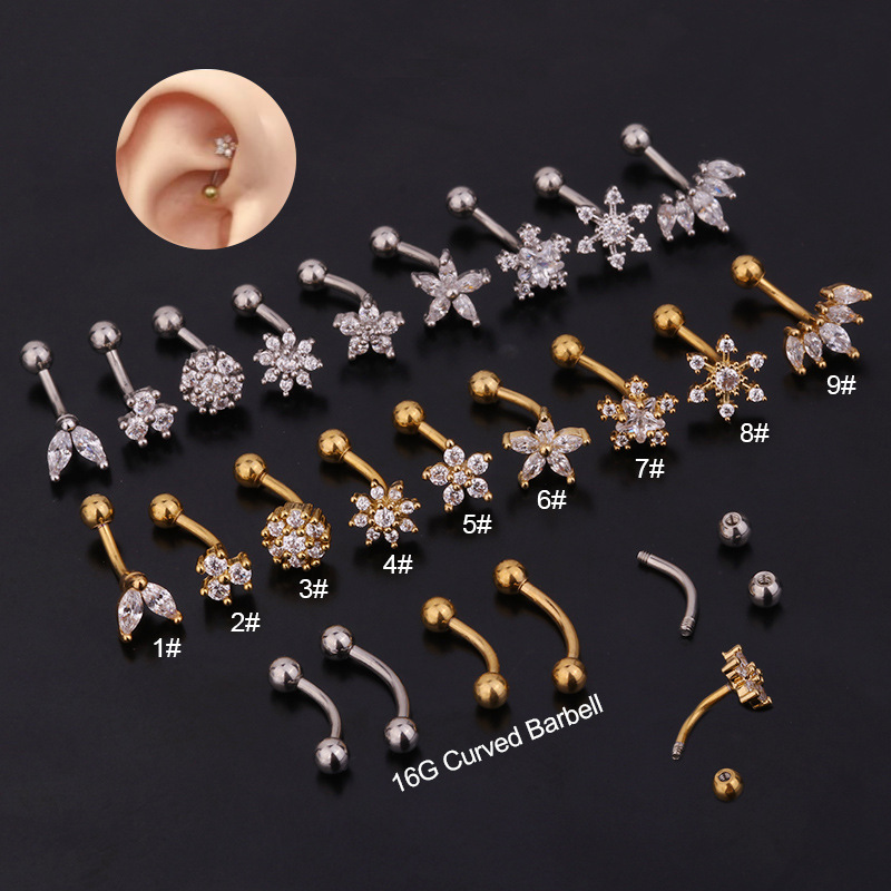 Flor Coroa CZ Sobrancelha Anel - Rook Curved Barbell avaliação e preço