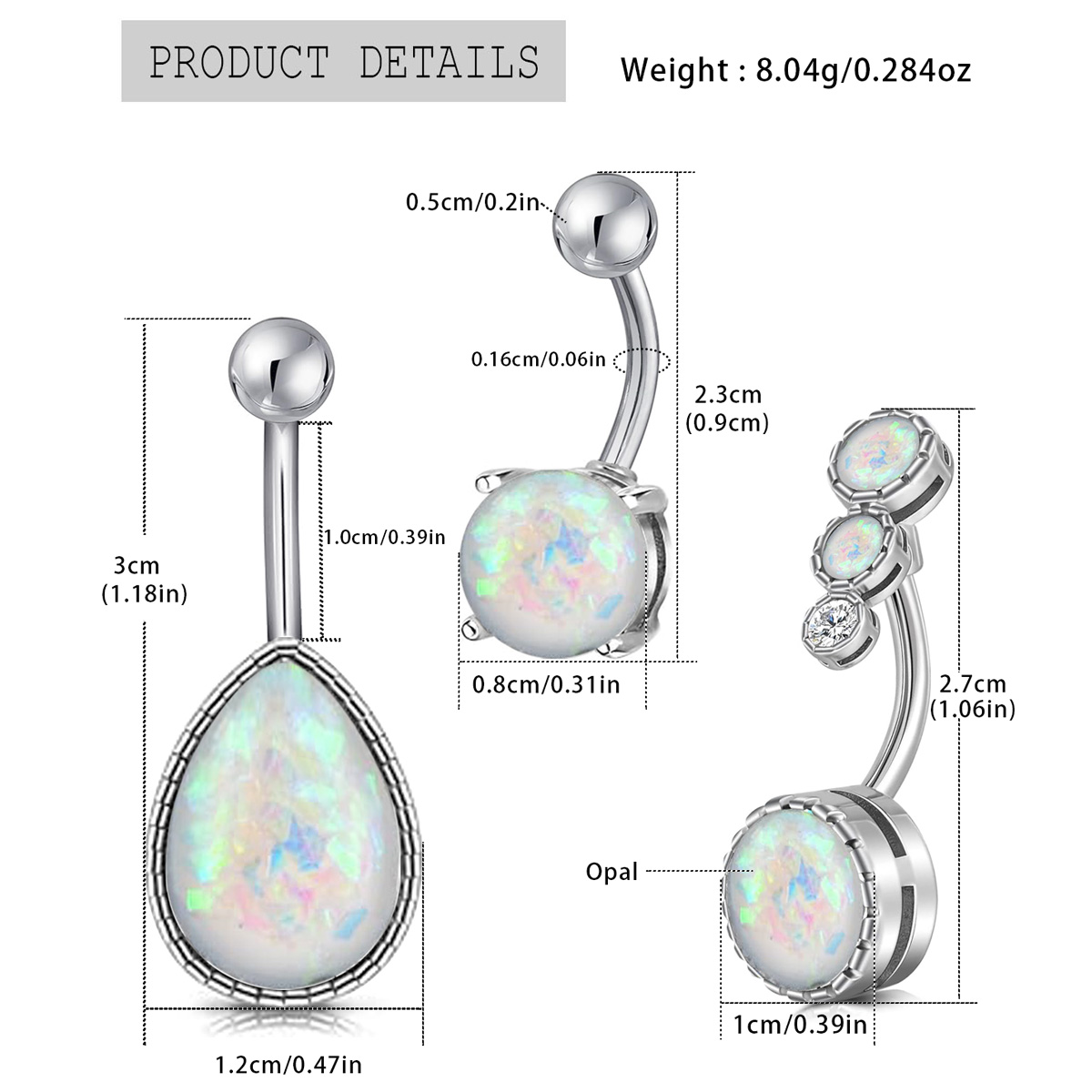 1pc gota de água opala pedra u - Rook Curved Barbell avaliação e preço