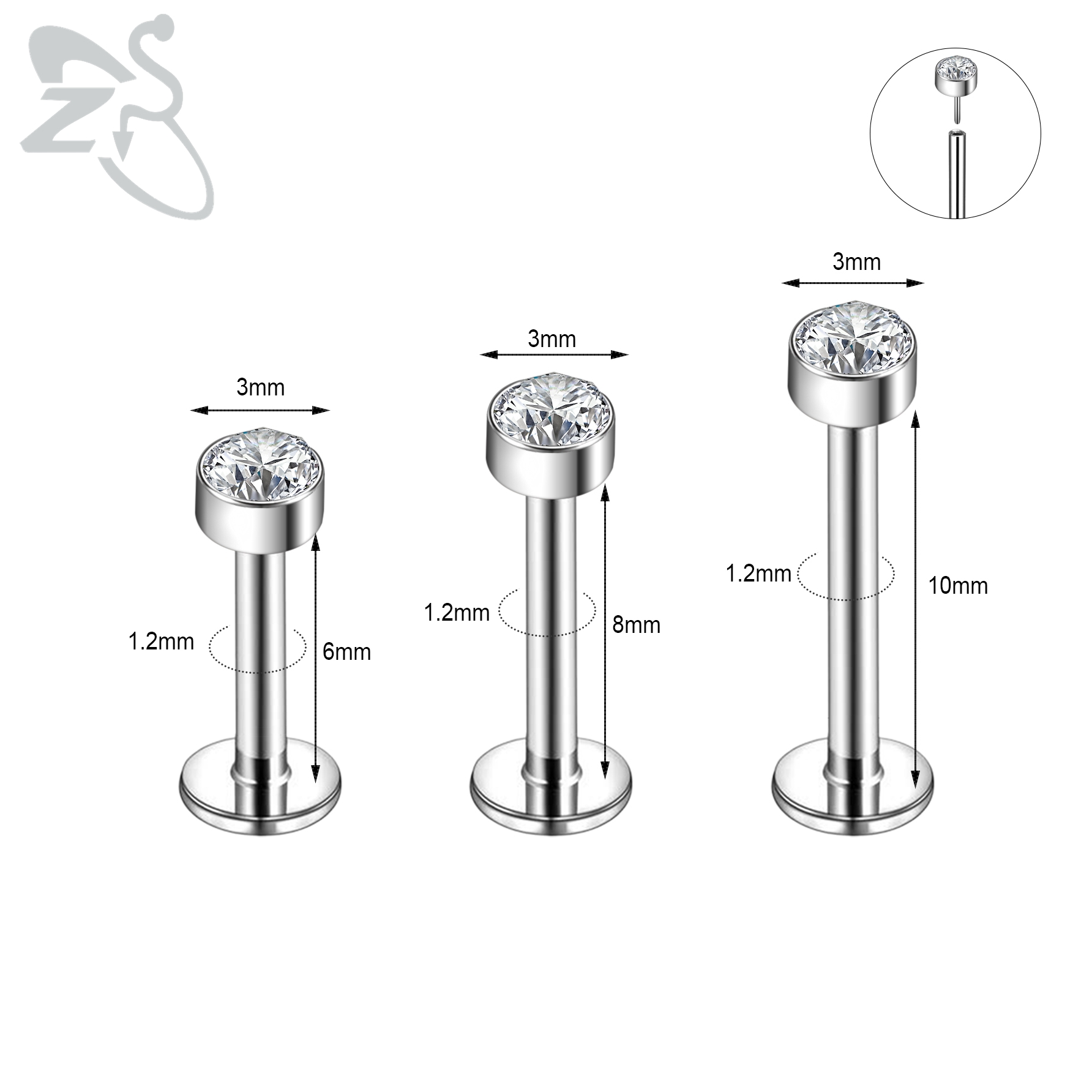 Zs 6-13 pçs/lote 16g aço inoxi - Dermal Anchor Top avaliação e preço